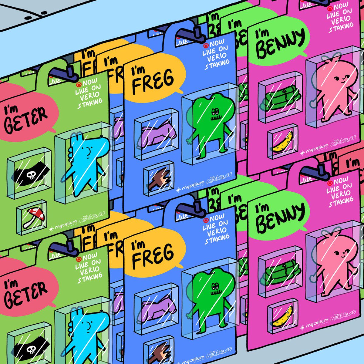 🔥 Fresh off the shelf! Freg, Benny, and Geter are finally here!

💎 In collaboration with <a href="/neighbours_io/">The Neighbours</a> by <a href="/mycelium_io/">Mycelium Network ✷</a>, these epic IP assets are ready to deliver next-level rewards.

👑 Only the boldest get to play. Don't miss your chance to stake on the ultimate collectibles!