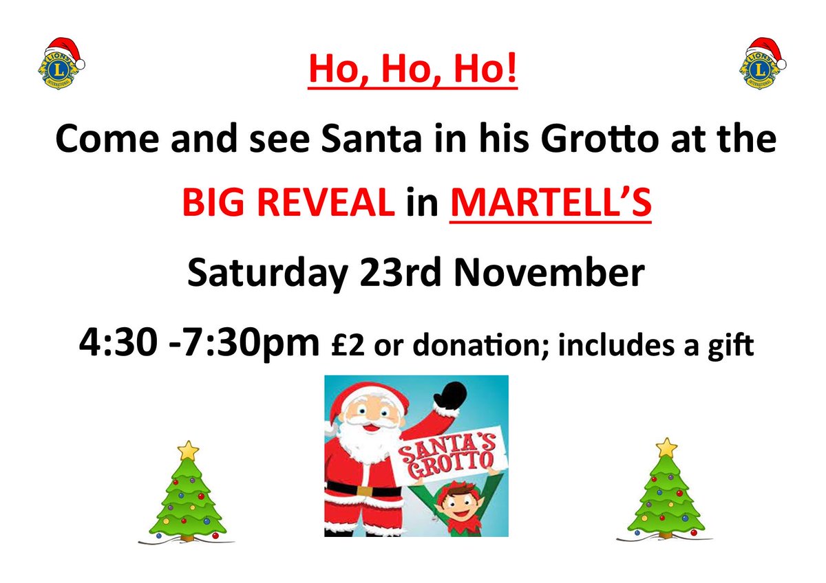 Santa will be in his nice warm Grotto on the 1st Floor of Martell's during the Big Reveal today. Pop along and say hello!