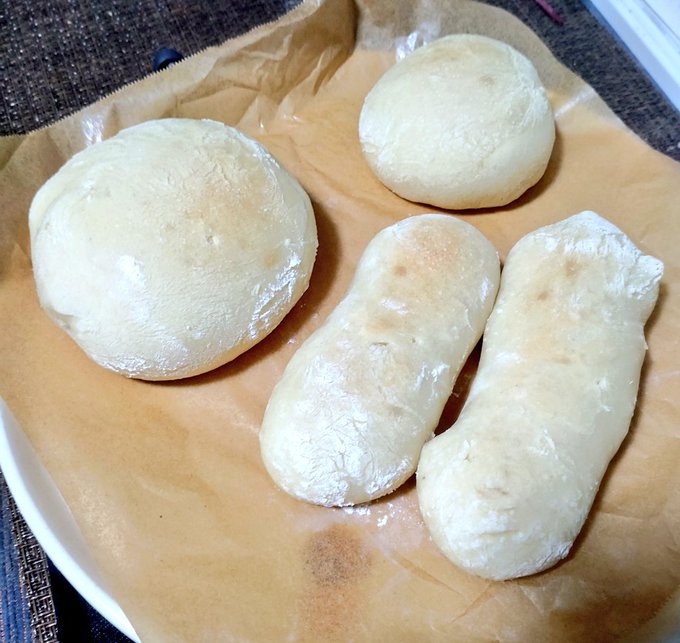 生地がネチョネチョネチョネチョネチョネチョネチョネチョしまくって、ぐだぐだになって
それっぽく発酵から焼くまでこぎつけた
タクさん初の食パンじゃないパン。

…………

次やる時はちゃんと予習してからだな… 