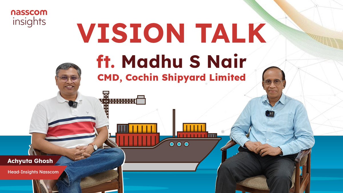 NasscomR's tweet photo. #NewVideoAlert
#NewPlaylistAlert
Introducing Vision Talks - by nasscom Insights, showcasing leaders with bold visions for India’s transformation into a developed nation.
Episode 1 features Madhu S Nair, CMD, Cochin Shipyard Limited., whose vision is to see India as one of the top 5 global shipping nations by 2047, using levers such as-
🌱 Sustainability
🚀 Emerging technologies
🤝 Academic and tech startup partnerships
👩💻 Inclusive talent model
Get a glimpse of how Cochin Shipyard aims to revolutionize the shipping landscape of India.
Watch the full episode on our YouTube channel now 👉 https://t.co/cgmc0kDgqj
@madsnair66 @cslcochin @sangeetagupta29 @achyutaghosh @SrikanthNasscom @UnniMS @sdinesh1305 @nimmi0730 @KhyatiKapoor17 @nasscom_member_
#visiontalks #leaders #India #DigitalTransformation