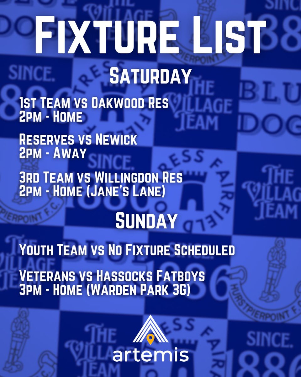 hurstpierpoint1's tweet photo. ⚽️ This Weekend! ⚽️
Four big games to look forward this weekend! Come on you #Bluedogs🔵🐶⚽️
(The 3rds and Vets playing their home games elsewhere to beat the weather is staunch reminder of why we so desperately need a Ringmeresque 3G set-up in the village!) https://t.co/d0ujj6A28u