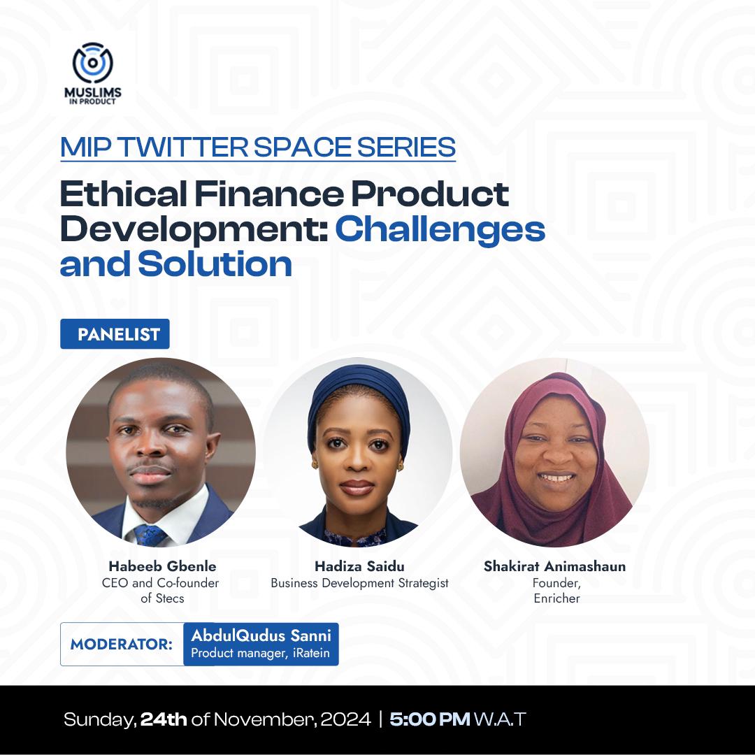 Join us for an enlightening conversation on "Ethical Finance Product Development: Challenges and Solutions" 🚀 
📍: Twitter Space 
  Don't miss this opportunity to gain valuable insights! Set your reminders and spread the word.

#MuslimsInProduct #EthicalFinance #EthicalProduct