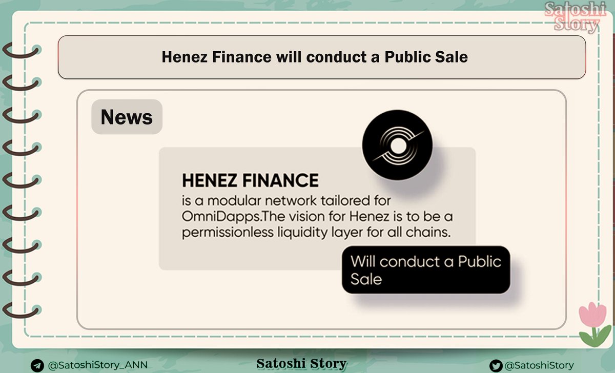SatoshiStory's tweet photo. Henez Finance will conduct (https://t.co/7mBFTwCcqL) a Public Sale

Henez Finance (https://t.co/h9g34TsWeX) is a modular network tailored for OmniDapps.The vision for Henez is to be a permissionless liquidity layer for all chains. https://t.co/4hBV2Ehn2f
