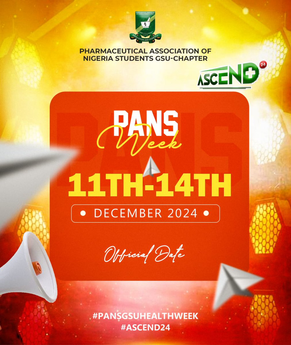 Pans_Gsu's tweet photo. Unveiling the official date for anticipated #Pansgsuhealthweek #Ascend24.
From the 11th-14th December 2024.
Let the count down begin!! https://t.co/kLBlrhbX5w