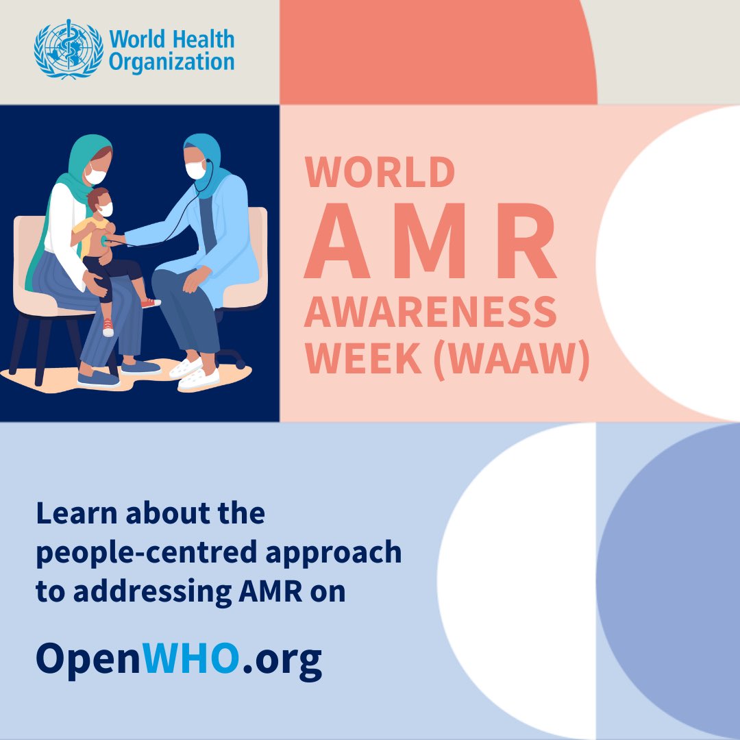 Learn about WHO’s people-centred approach to addressing #AntimicrobialResistance (AMR) in the human health sector.

Join our free #OpenWHO course: bit.ly/3Cxdm2J