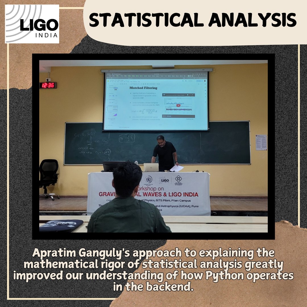 LIGOIndia's tweet photo. From the mathematical intricacies of statistical analysis to groundbreaking insights on General Relativity, we’ve delved deep into the fabric of the cosmos. Knowledge on GW generation and detector tools, and hands-on techniques in detector characterization were provided https://t.co/3YurIaI3Ad