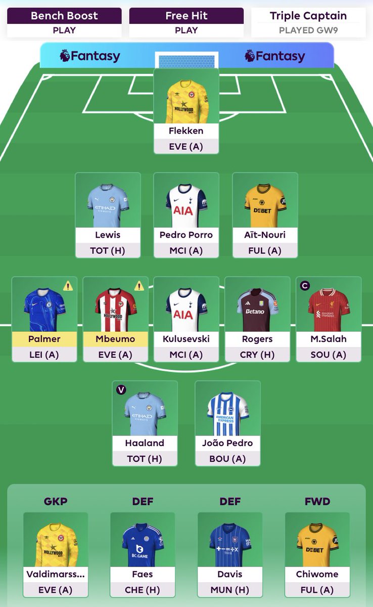 Salty_FPL's tweet photo. My GW12 Team:

Rank: 1,652,729

Foden ➡️ Palmer
Solanke ➡️ João Pedro

Captain: Salah🇪🇬👑

Starting Lewis and Porro feels like a disaster waiting to happen but Faes and Davis are hardly any better for this GW🤷🏻‍♂️

#FPL #FPLCommunity https://t.co/EgGtVM5fss