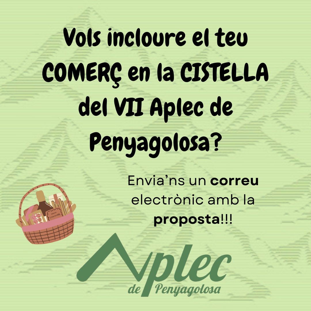 Aplec de Penyagolosa (@penyagolosaplec) on Twitter photo 🧺Preparant la cistella de Nadal de l’Aplec de Penyagolosa 2025!
📲Podeu posar-vos en contacte amb nosaltres per fer-nos arribar els productes i les vostres propostes enviant un missatge al correu aplecdepenyagolosa@gmail.com.
👀Estigueu atents de la publicació de productes❗️ 🧺Preparant la cistella de Nadal de l’Aplec de Penyagolosa 2025!
📲Podeu posar-vos en contacte amb nosaltres per fer-nos arribar els productes i les vostres propostes enviant un missatge al correu aplecdepenyagolosa@gmail.com.
👀Estigueu atents de la publicació de productes❗️