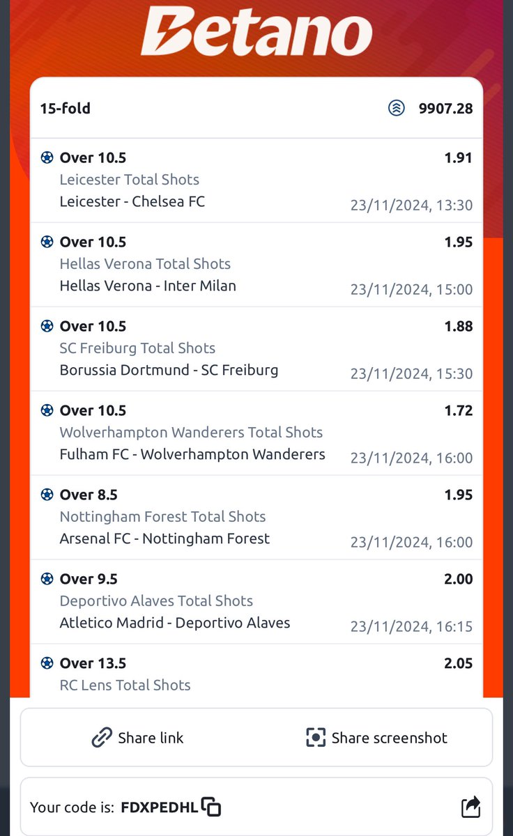 HolaSteve4's tweet photo. #Betano 23rd - 24th

#100 to win #290M
YBPYGQK7 🫴2,404,293 odds

🫴360,138 odds
🫴9,907 odds
🫴2,538 odds

#Total Shot
#Team Total Shot

#NB: 2games &amp; 2 edit

@historyinmemes @BerryYNWA1 @bossolamilekan1 @sportingking365 @BettKMax @Mrbankstips @mrbayoa1 @ConvertsB @LouieDi13 https://t.co/f1wV8dHXH9
