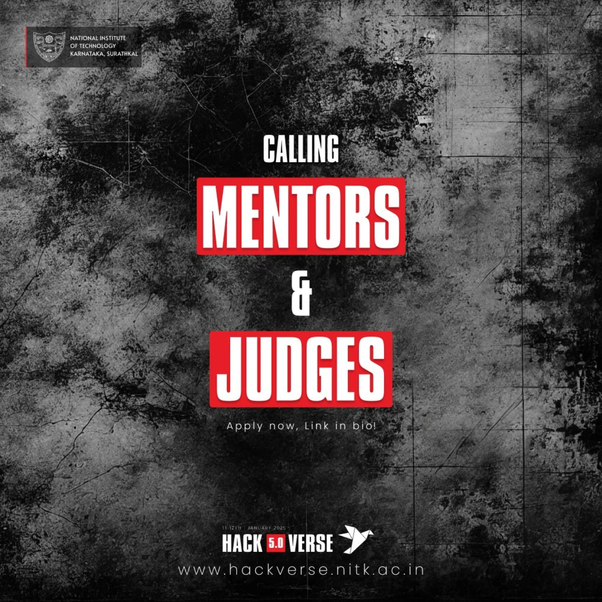 hackversenitk's tweet image. Be part of HackVerse 5.0, NITK’s flagship tech hackathon on Jan 11-12, 2025!
 👉 Apply Here : linktr.ee/hackversenitk

Let’s shape the future of innovation together! 🌐💻

#HackVerse5 #Hackathon2025 #NITKSurathkal #InnovationLeaders #HackVerseCalling