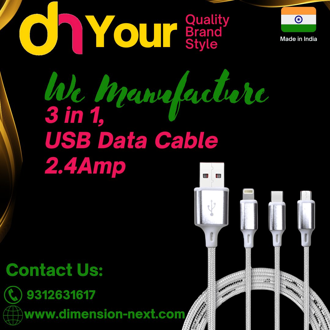 dimension_next_'s tweet image. 3 in 1, USB Data Cable 2.4Amp Braided with Micro USB ,Type-C, Lightning Port Compatible with iPhone, iPad, Samsung, OnePlus, Mi, Oppo, Vivo, Xiaomi
#USBDataCable
#3in1ChargingCable
#BraidedCable
#FastChargingCable
#MicroUSB
#TypeCCharging
#LightningCable
#iPhoneCable