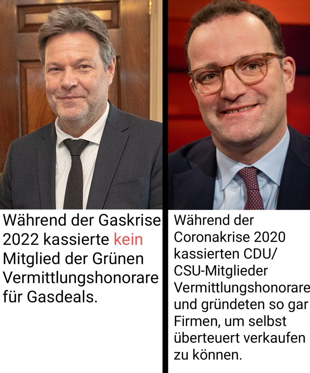 Deutschland hat in knapp 90 Tagen die Wahl:

Die Grünen, die „an allem Schuld“ sind, uns aber gut durch die Krise gebracht haben.

Oder die Union, die sich oft selbst am nächsten ist. 
#Maskendeals
#SchwarzeKoffer

[Bild gefunden bei <a href="/watch_union/">UnionWatch / @watch_union@mastodon.social</a>]