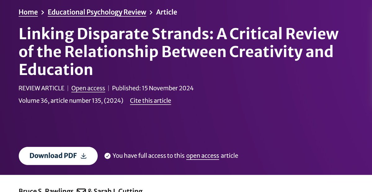 Do "schools kill creativity?" Not really. New review suggests that while certain aspects of formal education can suppress creativity, schools also provide unique and powerful opportunities to nurture it. A short thread ⬇️🧵