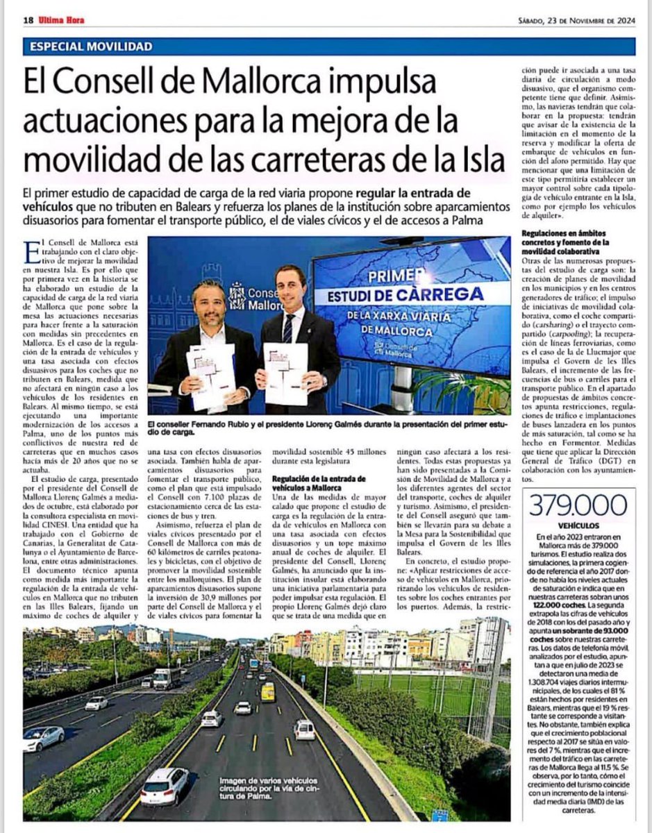 Seguim fent feina per millorar la seguretat,la fluïdesa i avançar cap a un model més sostenible.I ho feim, per primera vegada, amb un estudi de càrrega.
La nostra illa reclamava actuacions que fa anys que s’haurien d’haver fet. Aquest va ser el nostre compromís amb la ciutadania.