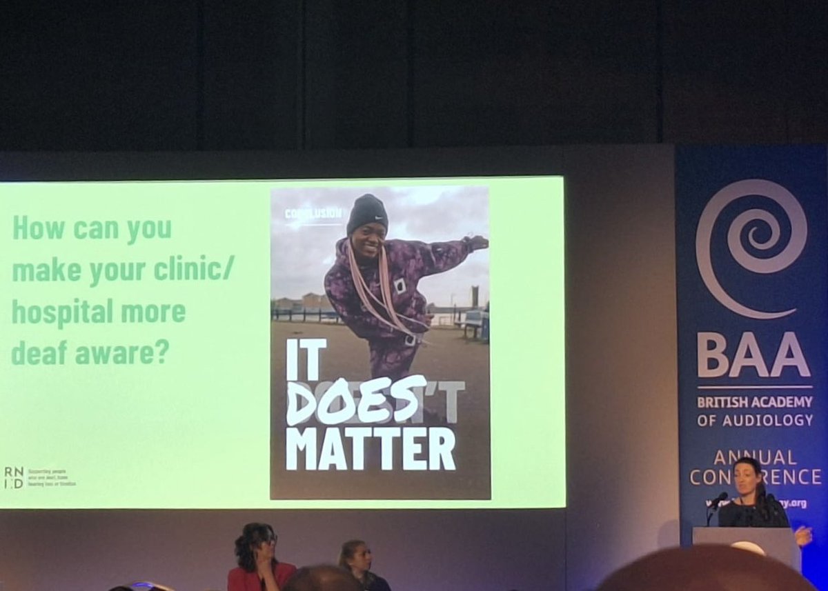 A great BAA conference! Highlights include:
- The need to improve access to ALL healthcare services for deaf people
-  Interesting discussions on the language we use around deafness from RNID &amp; NDCS
- Fascinating key note lecture about experimental gene therapy studies for ANSD