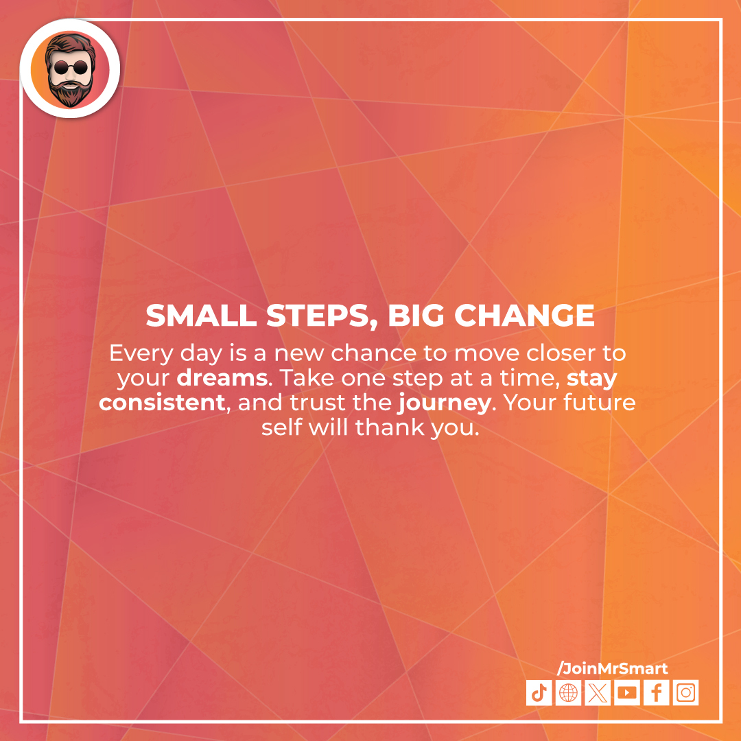 JoinMrSmart's tweet image. Ready to transform your dreams into reality? Embrace the power of small steps. Consistency is key, every little effort adds up to significant change. Trust the process and watch how far you can go. 

#DreamsIntoReality #SmallStepsBigResults  #MrSmart