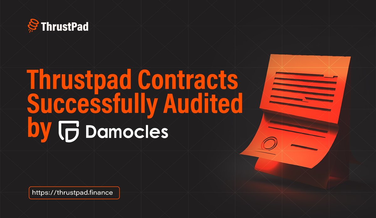 We’re thrilled to share that Thrustpad contracts have been successfully audited by <a href="/DamoclesLabs/">Damocles</a>! 🎉  This underscores our dedication to a fair and secure launch on EDUCHAIN. 🚀🔎

 Read the full audit report here: thrustpad.gitbook.io/docs/audit-rep…
