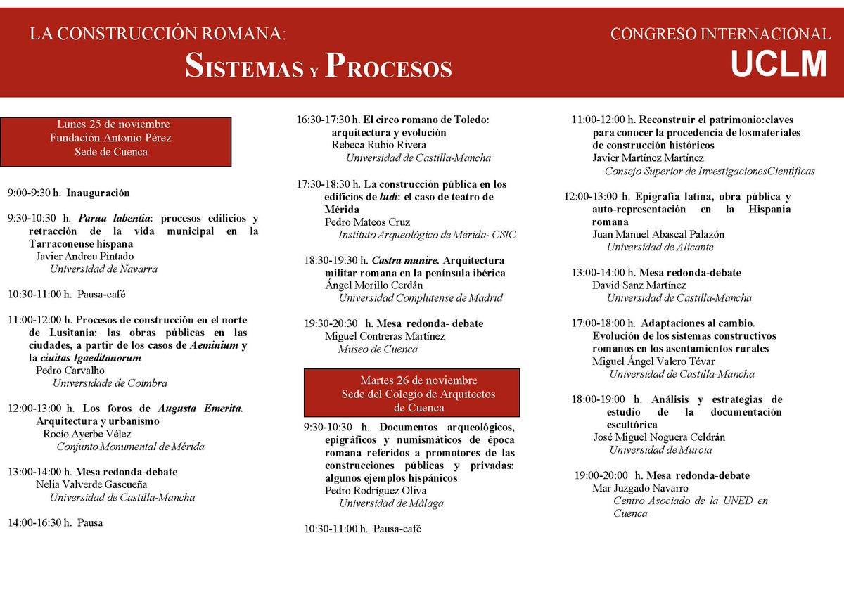 Instituto de Arqueología-Mérida (IAM-CSIC) (@iam_csic) on Twitter photo Nuestro director, <a href="/PedroMateosCruz/">Pedro mateos</a>, participará el 25 de noviembre en el III Congreso Internacional "El Legado de Roma en Hispania" con la ponencia "La construcción pública en los edificios de ludi: el caso del teatro de Mérida".
📩 Inscripción: cursosderoma@gmail.com Nuestro director, <a href="/PedroMateosCruz/">Pedro mateos</a>, participará el 25 de noviembre en el III Congreso Internacional "El Legado de Roma en Hispania" con la ponencia "La construcción pública en los edificios de ludi: el caso del teatro de Mérida".
📩 Inscripción: cursosderoma@gmail.com