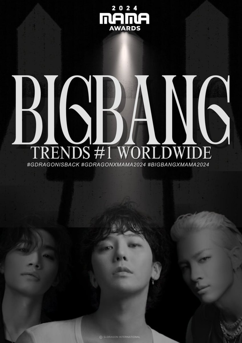 📈 X/TWITTER WORLDWIDE TREND #⃣ 1 BIGBANG RETURN OF THE KINGS  #GDRAGONisBACK #GDRAGONxMAMA2024 #BIGBANGxMAMA2024, image size:848x1200
