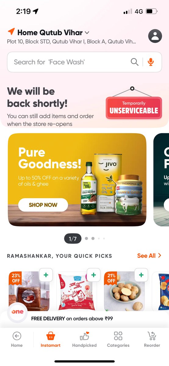 okayrama's tweet photo. Area - Qutub Vihar Phase 1
@SwiggyCares @Swiggy @SwiggyInstamart 
It has been showing this from past 10 days. The store is not available. When Can I expect It to be back? https://t.co/adOC2Qro4S