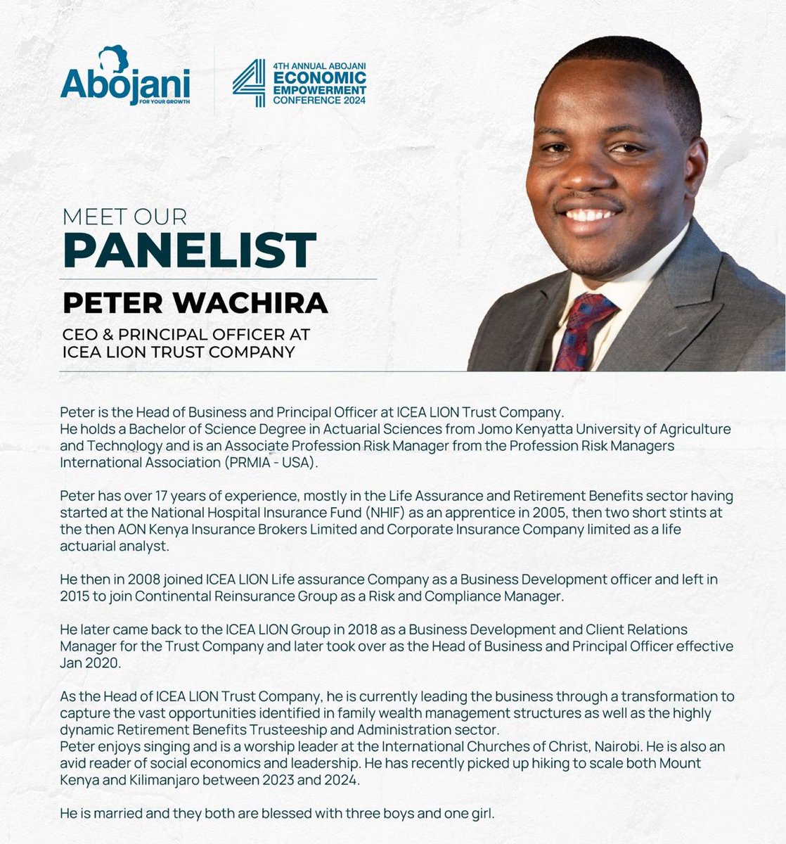 cyruskithuva's tweet photo. Peter Wachira, CEO at ICEA Lion Trust, joins us to explore Investment tools &amp; skills for building a resilient portfolio.
How can you build wealth, what are mechanisms for wealth management and passing on to the next generation.
Follow the conversations on #EconomicEmpowermentKE https://t.co/x9i8BOE4Bb