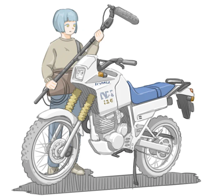 愛車のエンジン音を本格的な機材で録ろうとする女子です。 (ホンダ NX125)【再掲】 #バイクJK #イラスト