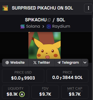 GaRlk888's tweet image. Just found this meme coin on Solana that looks like it might pop. The graphics are on point.  #SolanaMeme #CryptoChat 
This is high risk! I'm thinking of small bets, hoping for 10x or more. Who's with me? 🤔
$Spikachu : 
3nxkJvtFgUYJipPwo3bU6wDK1vPxRJ6HXbH9WQH8Vxf4