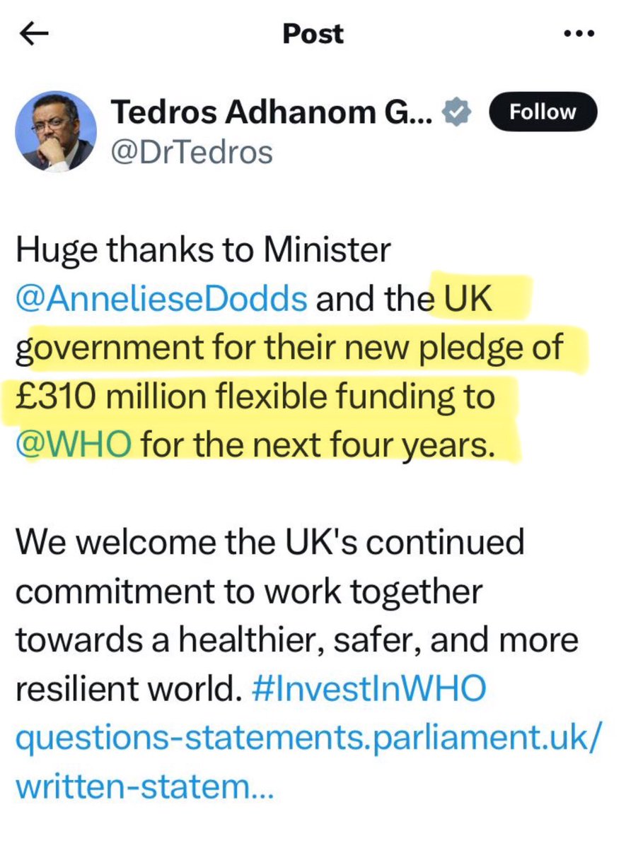 🚨LABOUR - What? 

Labour has voluntarily given the WHO an EXTRA £310 MILLION??

All we are mandated to pay is £31 million per year. 

Why are we throwing hard earned tax payers money at outside organisations, when we are desperate for funds in the UK?🚨