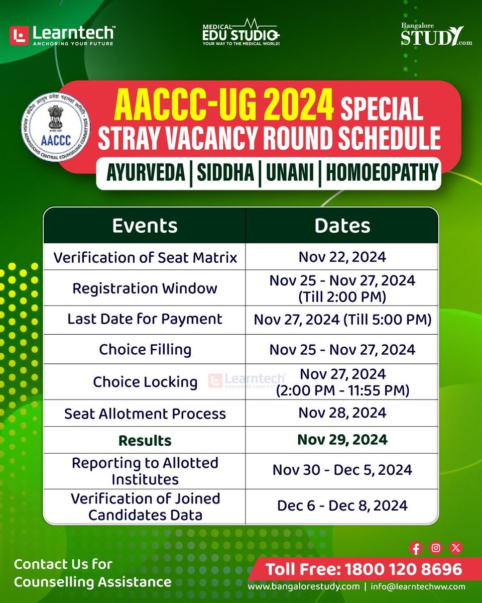 learntechww's tweet image. AACCC-UG 2024 Special Stray Vacancy Round Schedule Released.

Click on the Link to Know More:
bangalorestudy.com/news-and-event…

#AACCC #UG2024