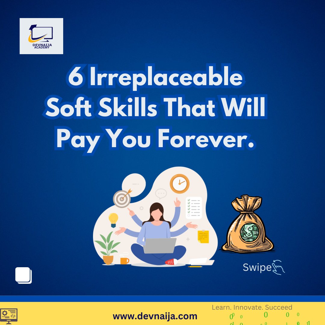 DevnaijaAcademy's tweet photo. 6 Irreplaceable Soft Skills You Can’t Afford to Miss—Master These for a Lifetime of Success🎉!

Make sure you save and share this.

#SoftSkillsMatter #SuccessSkills #FutureProofYourself #SkillsForLife
#CareerGrowth #NeverStopLearning #investinyourself #skillsthatpay https://t.co/1TxCCOHUFb