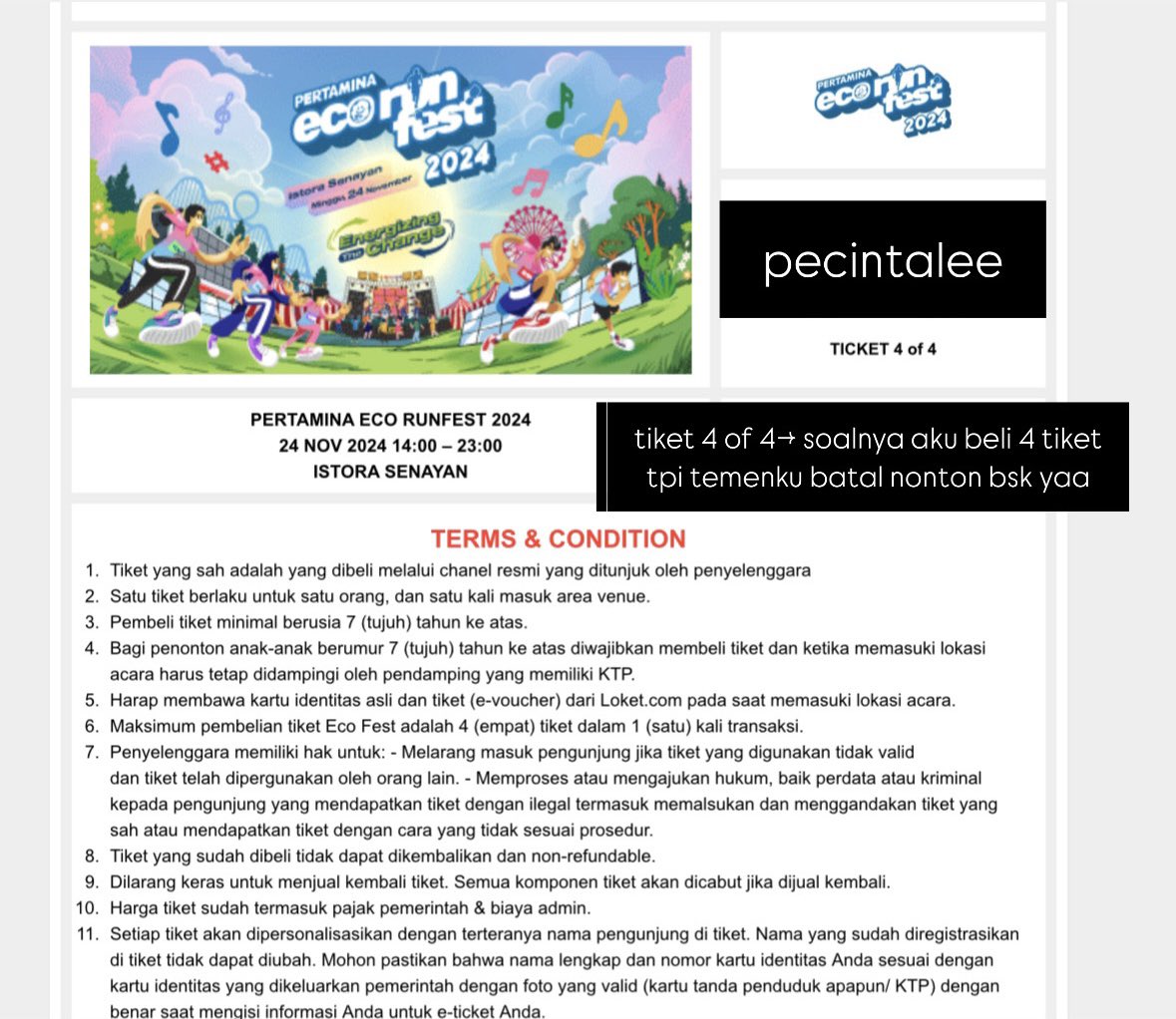 pecintalee's tweet image. WTS pertamina eco runfest 2024 (besok)

cuma 1 tix 
highprice (600k)
atas nama pribadi
bisa masuk bareng/surat kuasa