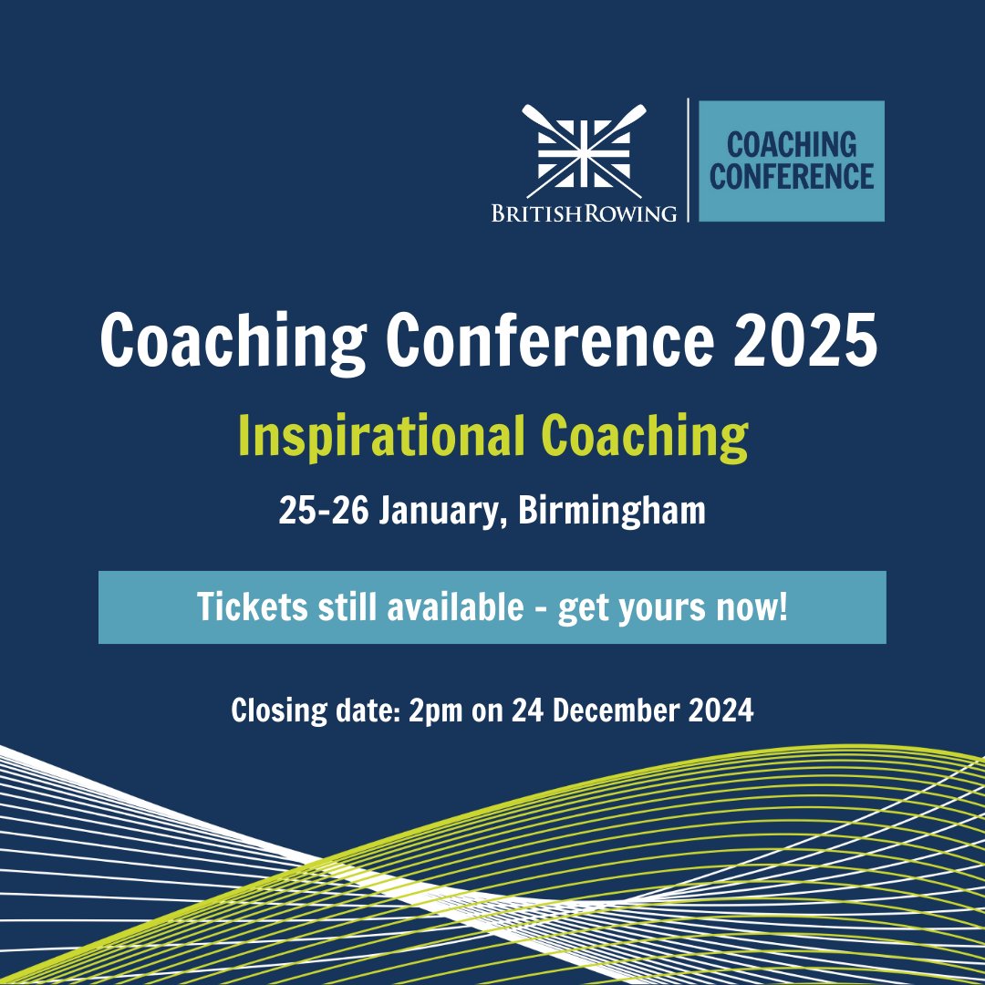 Book your place at the British Rowing Coaching Conference 2025! 📣 🎟️ 

📆  25 - 26 January 2025
📍  Birmingham

The Coaching Conference is a brilliant chance for rowing coaches to connect, develop and celebrate successes ⭐ 

Provisional programme 👇 
britishrowing.org/knowledge/brit…