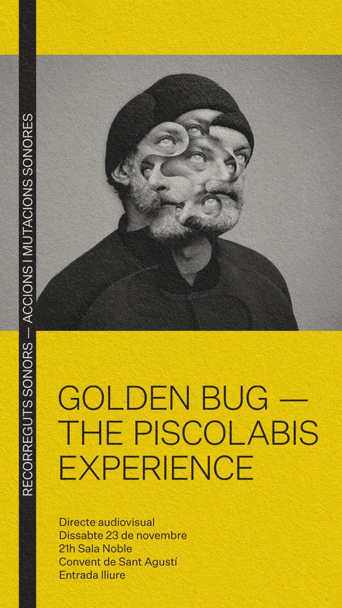 Final de festa #recorregutssonors2024
🧩 20h Performace visual SPELL, de #SerafínÁlvarez i #RocJiménezDeCisneros
🎉🍾 21h Concert de #GoldenBug acompanyat per #VegaVoga, #PabloVolt i #MaxBlum, que venen a presentar THE PISCOLABIS EXPERIENCE
👉 conventagusti.com/blog/recorregu…