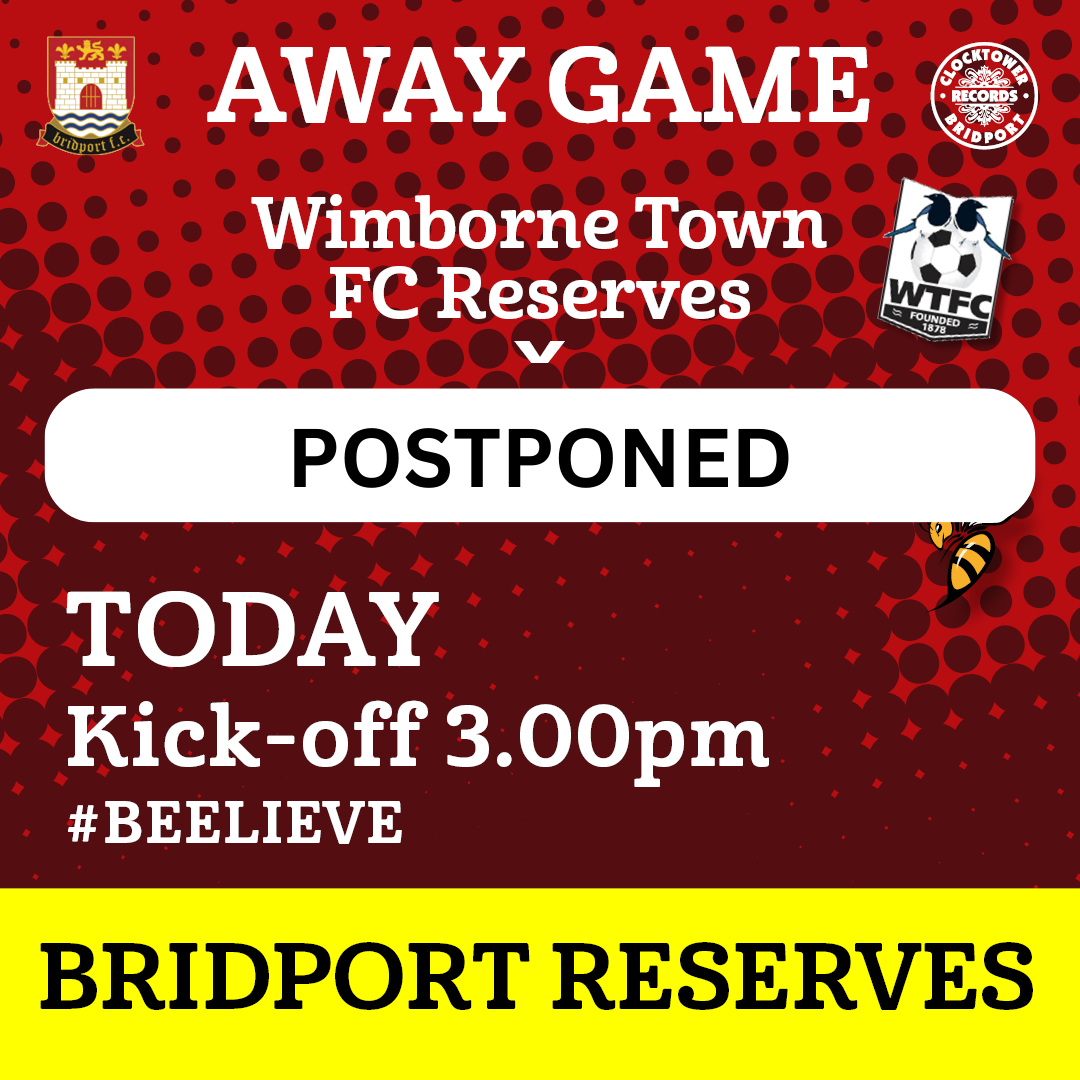 🌧️⚽️ Game Update: Our Reserves' match against Wimborne Town Reserves has been postponed due to severe weather conditions. Stay safe, everyone! We'll keep you posted on the rescheduling. #WeatherUpdate #StaySafe #FootballFamily