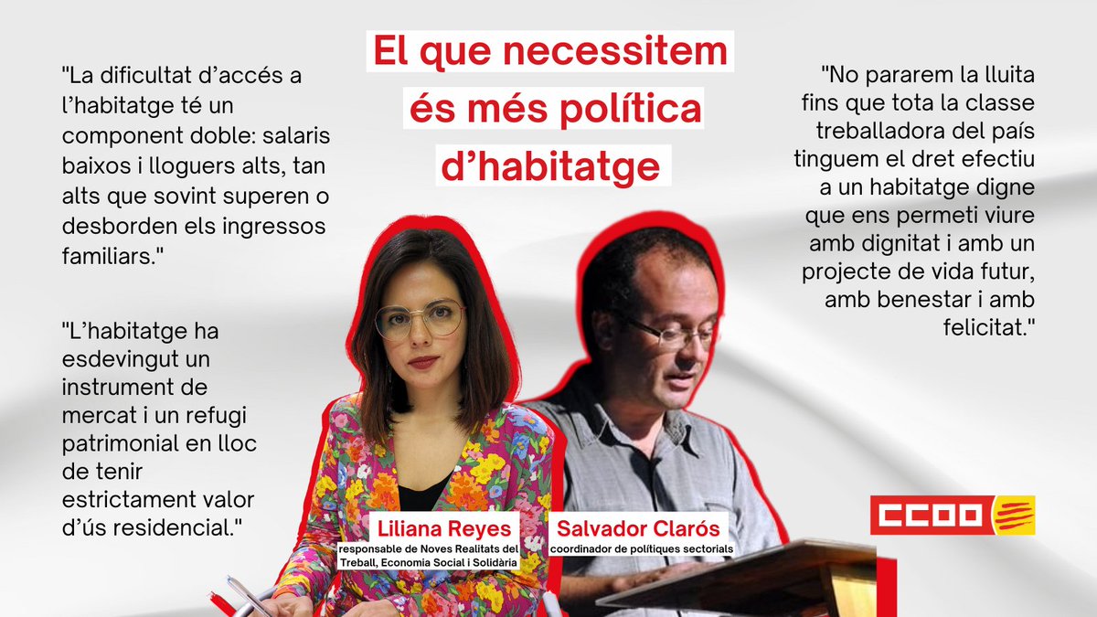 ccoocatalunya's tweet photo. 🧵 Avui, amb motiu de la manifestació pel dret a l’habitatge, volem parlar clar. Els governs locals, autonòmics i de l’Estat no estan fent la seva feina. El dret a un habitatge digne és un dret fonamental, no una opció. Però aquí estem, lluitant per ell.

https://t.co/VYHy1zrOU8 https://t.co/tcFFTBI4sf