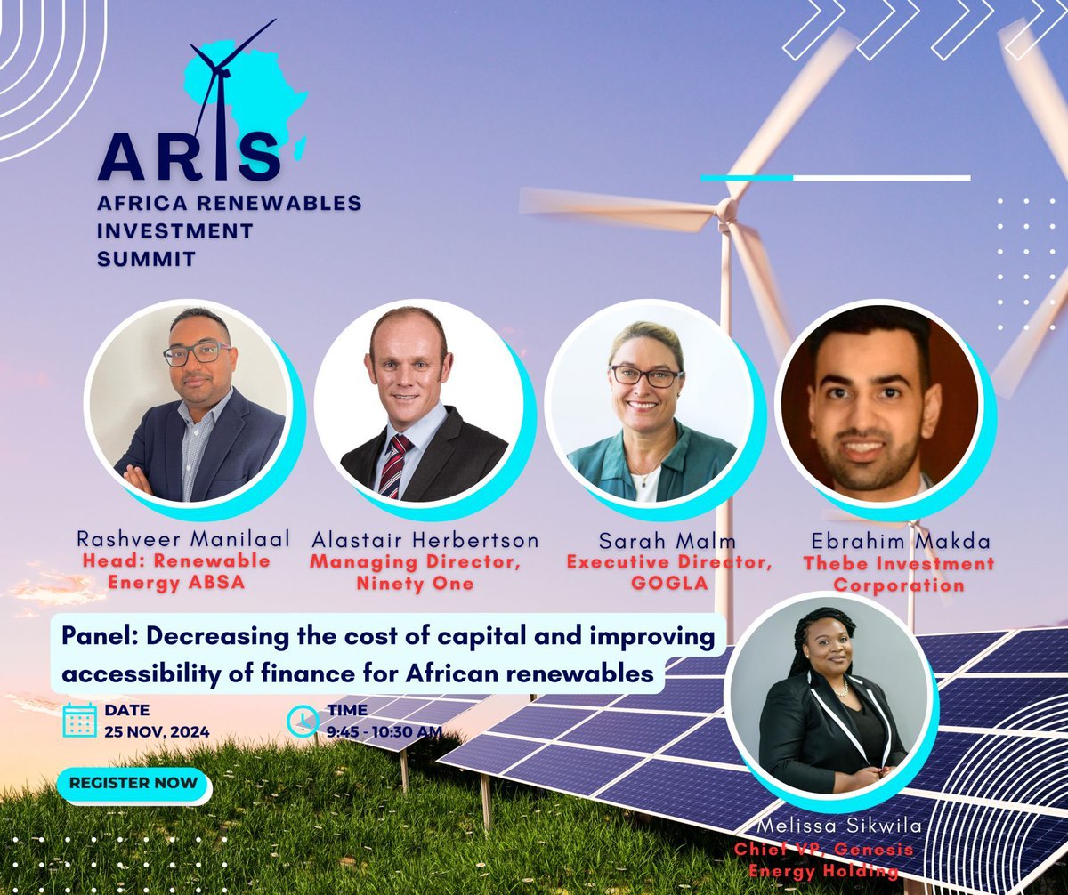 GOGLA (@goglassociation) on Twitter photo ๐
Want the latest on Africa's renewable energy scene?
Join us at <a href="/ARIS_REinvest/">Africa Renewables Investment Summit (ARIS)</a>! Our Executive Director, Sarah Malm, will join a panel on cost-effective capital, regulatory environments, and international financial instruments.
Learn more: ๐ bit.ly/3YVKcTv ๐
Want the latest on Africa's renewable energy scene?
Join us at <a href="/ARIS_REinvest/">Africa Renewables Investment Summit (ARIS)</a>! Our Executive Director, Sarah Malm, will join a panel on cost-effective capital, regulatory environments, and international financial instruments.
Learn more: ๐ bit.ly/3YVKcTv