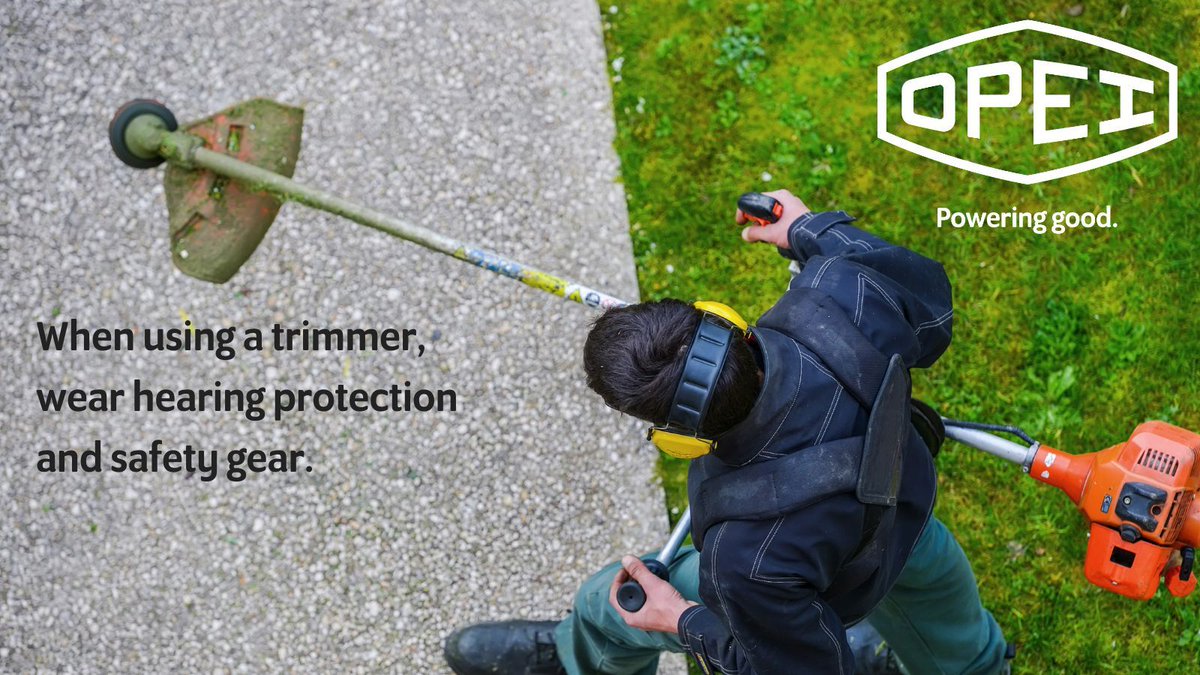 OPEInstitute's tweet image. When using a trimmer wear hear protection and safety gear. #stringtrimmer #trimmer #lawncare