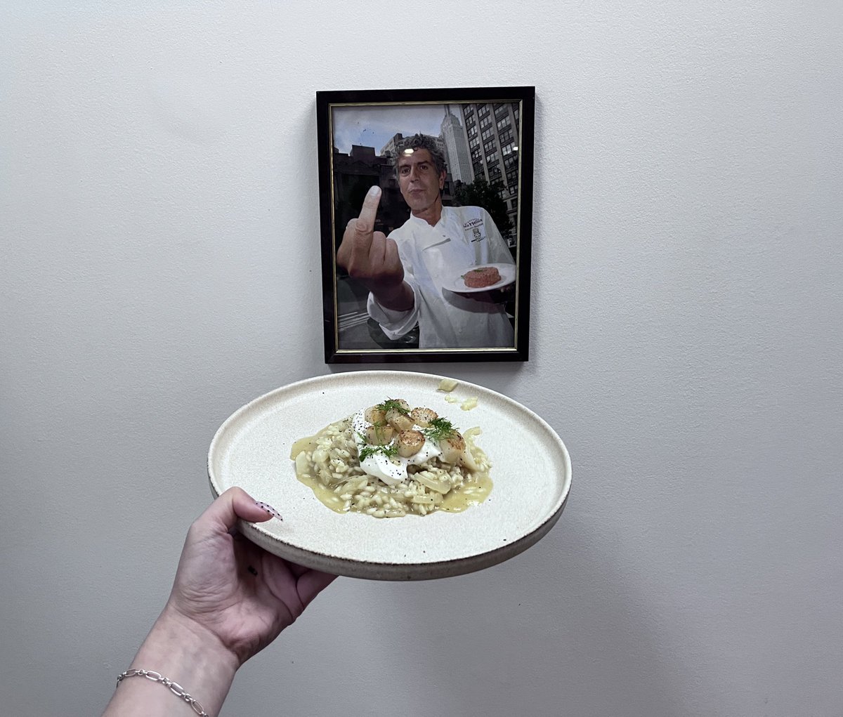 Made fennel risotto w/ scallops as he watched over me