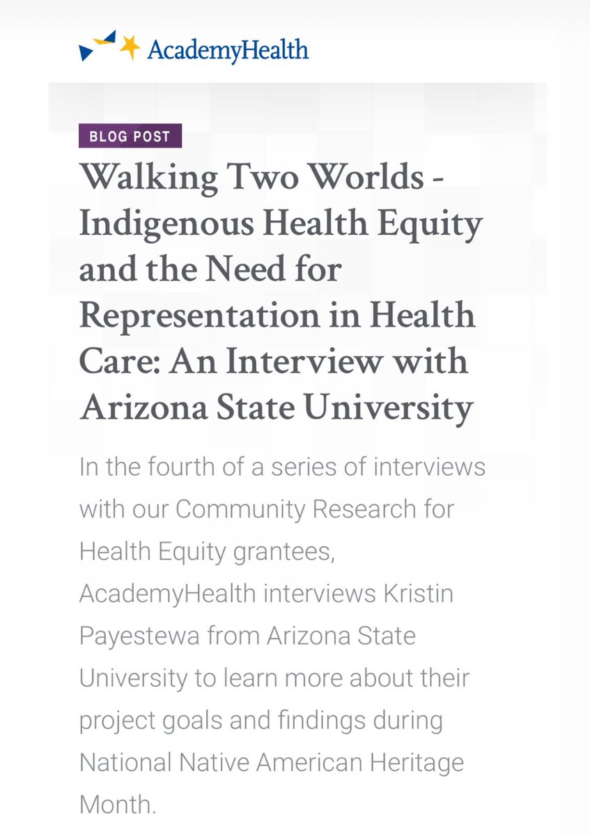 asucaiper (@asucaiper) on Twitter photo A fantastic feature on Kristin Payestewa from <a href="/AcademyHealth/">AcademyHealth</a> showcasing her journey & incredible work in such an important area. Many thanks to <a href="/AcademyHealth/">AcademyHealth</a> & <a href="/RWJF/">RWJF</a> for supporting our work.
Link for more:
academyhealth.org/blog/2024-11/w…
<a href="/asunursing/">ASU Edson College of Nursing and Health Innovation</a> <a href="/CAIPERBhEATLab/">CAIPER BhEATLab</a> <a href="/ASU/">Arizona State University</a>
#nursing A fantastic feature on Kristin Payestewa from <a href="/AcademyHealth/">AcademyHealth</a> showcasing her journey & incredible work in such an important area. Many thanks to <a href="/AcademyHealth/">AcademyHealth</a> & <a href="/RWJF/">RWJF</a> for supporting our work.
Link for more:
academyhealth.org/blog/2024-11/w…
<a href="/asunursing/">ASU Edson College of Nursing and Health Innovation</a> <a href="/CAIPERBhEATLab/">CAIPER BhEATLab</a> <a href="/ASU/">Arizona State University</a>
#nursing