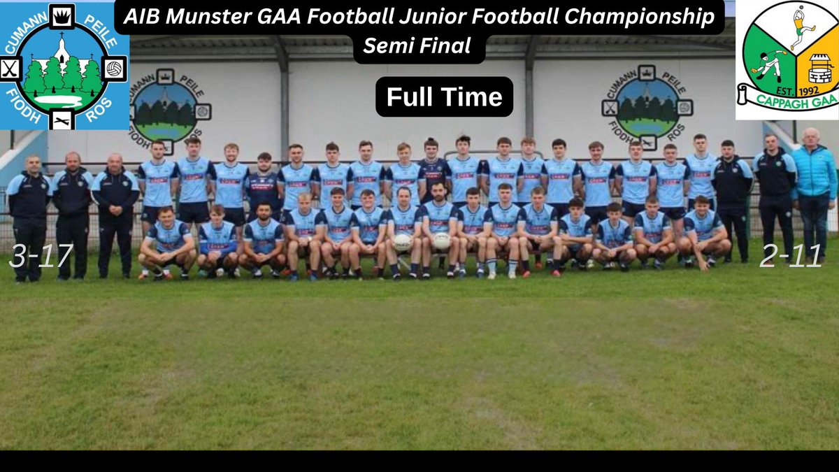 FiriesGAA's tweet photo. AIB Munster  junior football championship Semi Final 
@munstergaa @radiokerrysport
Full time
Firies : 3-17(26)
@CappaghLKGaa: 2-11(17) https://t.co/K6drwYZUrP