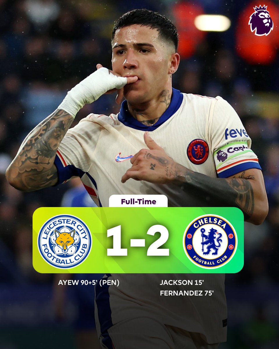 premierleague's tweet photo. London Calling 📞
A goal and assist for Enzo Fernandez means @ChelseaFC take all three points back to the capital!
#LEICHE https://t.co/GGKI7dOByC
