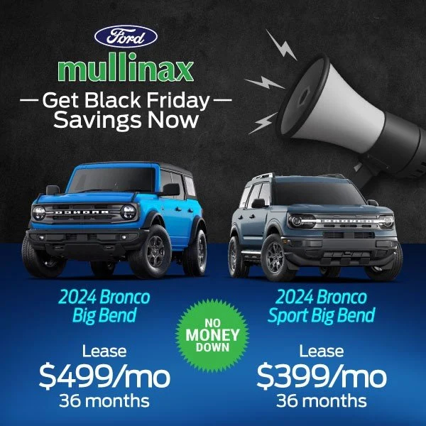 mullinax_ford's tweet photo. Black Friday savings are here at Mullinax Ford of Apopka!

🔥 Drive home the 2024 Bronco Big Bend for just $499/mo or the 2024 Bronco Sport Big Bend for $399/mo—with NO MONEY DOWN!

#MullinaxFord #BlackFridayDeals #FordBronco #NoMoneyDown https://t.co/PzUTDVFn1H