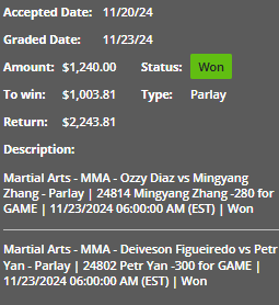 e_s_p_n_ben's tweet photo. Absolutely monster #ufc card from the B.E.N. ai overnight! Make it 9 straight winning days in a row! 😤🥳😎

NFL is tomorrow click the link and lock in with us! https://t.co/3E1vxZYJHf 

Use code:BEN for half off your 1st month!

#prizepicks #playerprops #POTD #NBA #ufc #fanduel #DraftKing #NCAA #PlayerProps #DFS #mlb #atp #NBAPlayoffs #underdog #soccer #epl #mls #LaLiga #nfl #NCAAFootball