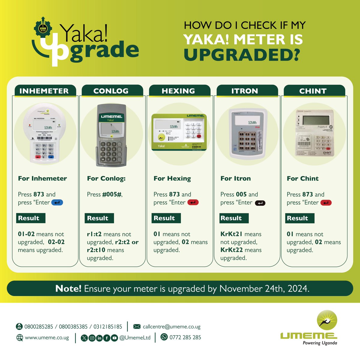 AidenOwa's tweet image. Public Notice : Let&apos;s Upgrade our Yaka Meter, deadline is tomorrow 24/11/2024

#Howtocheck*
Press 873 &amp;amp; Enter 
Results: 01-02 (not upgraded) , 02-02(Upgraded)

Hanifa Pedro Neto Venoms Besigye 
19 nup Kampala Parents