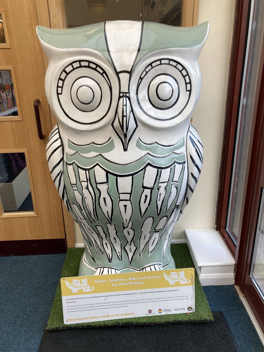 You are welcome to come and see our newest member at school. Our owl is situated in the entrance to nursery. ‘Quills, feathers, nibs and nature ‘ is ready to say hello <a href="/KnowsleyNhoods/">Knowsley Communities & Neighbourhoods Portfolio</a> <a href="/PrescotTown/">Prescot Town Centre</a>