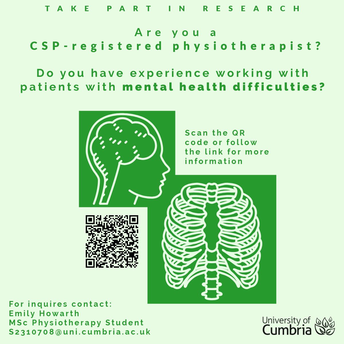 RESEARCH

Are you a CSP-registered physiotherapist?

Do you have experience working within mental health services, or do you have experience working closely with patients who have mental health difficulties?

We need your help to educate future generations of physiotherapists!