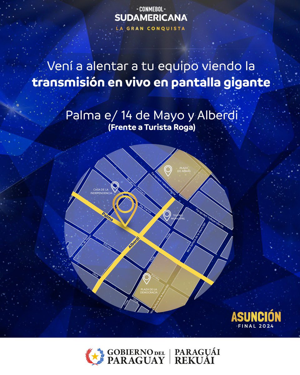 Gracias a un esfuerzo conjunto entre diversas instituciones, se han habilitado puntos estratégicos para que todos puedan disfrutar de esta fiesta deportiva,la final de la Sudamericana, dentro o fuera del estadio. ¡Viví la pasión del fútbol en un ambiente seguro y emocionante!

🎥