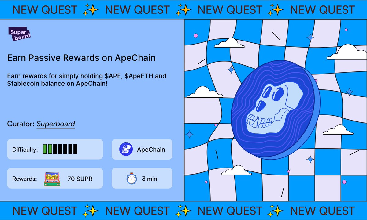 Earn rewards for simply holding $APE, $ApeETH and Stablecoin balance on ApeChain!

Bridge via <a href="/RelayProtocol/">Relay</a> and go ape mode! 

🍌 nana: superboard.xyz/quests/earn-pa…