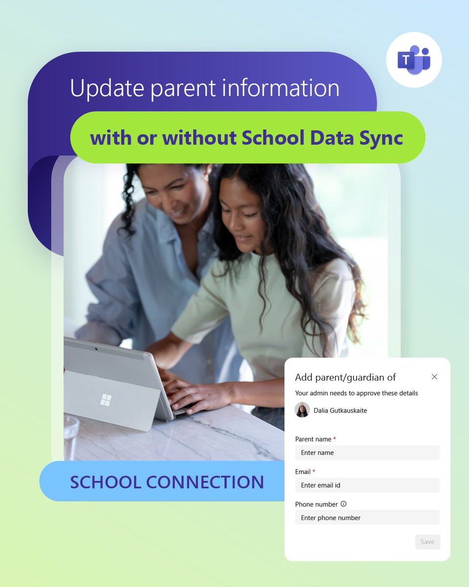 Teamwork makes the dream work. 🤝 

Maintain strong engagement between home and school with School Connection in <a href="/MicrosoftTeams/">Microsoft Teams</a> . Educators can now add parent contact information without setting up SDS in the Parents app: msft.it/6012WaylC

#MicrosoftEDU