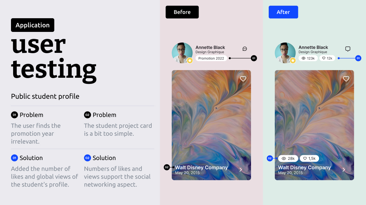 cazy_fr's tweet image. 🧪 UX Tips 🧪

J’ai constaté que les informations présentées manquaient de pertinence.

J’ai alors opté pour des statistiques inspirées des réseaux sociaux afin d’augmenter l’engagement des utilisateurs.✨

#usertest #uidesign #uxdesign #productdesign #usertesting #uiuxdesign